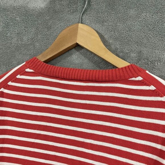 Banana Republic Red White Striped 100% Cotton Sweater Crest Graphic Sz M - Picture 6 of 9
